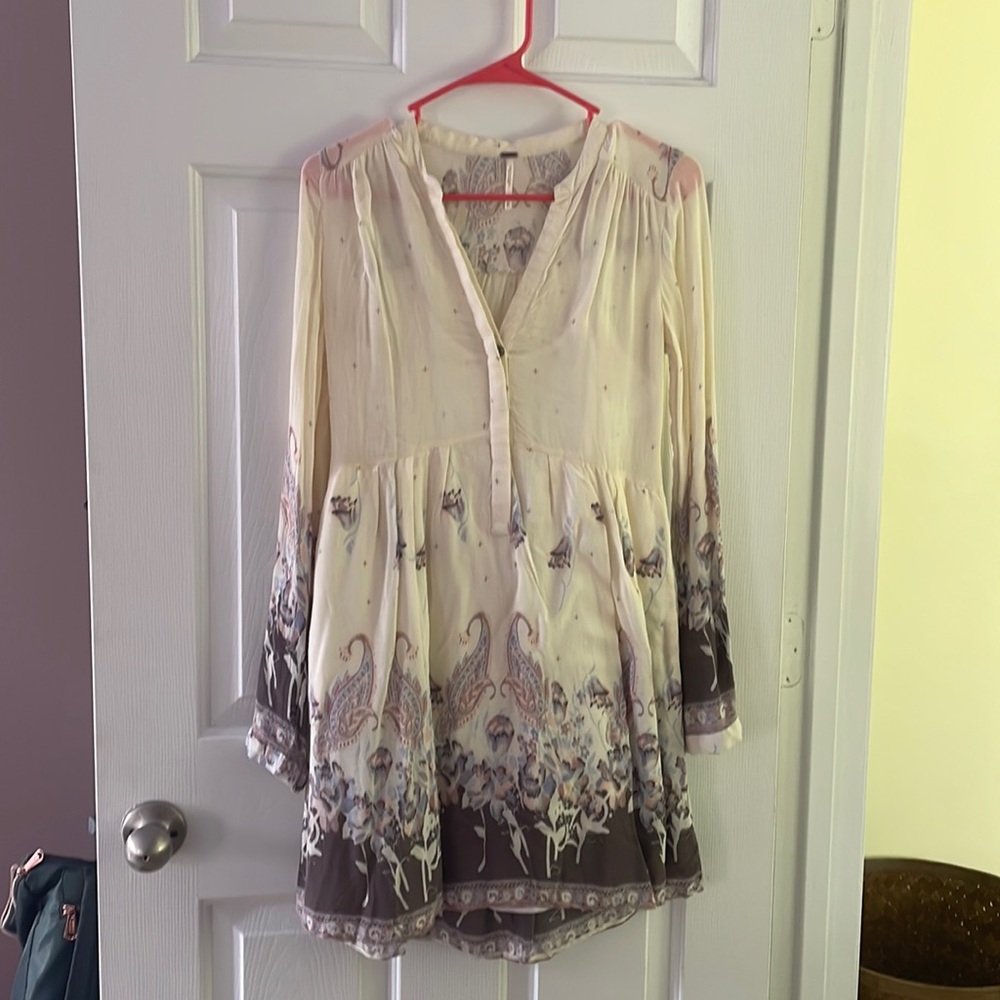 Neutral free people long sleeve dress w slip